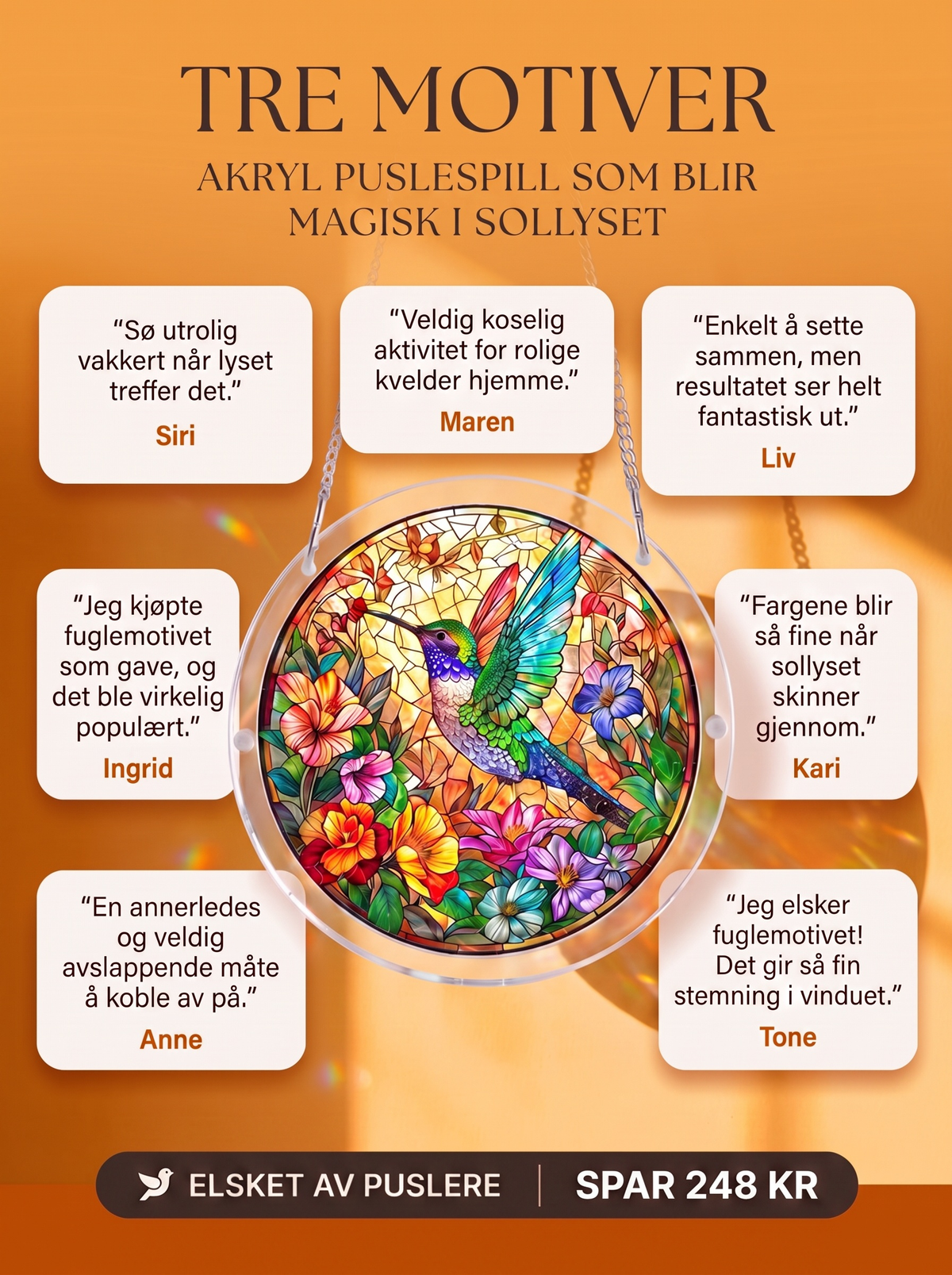 Selvgjort Solfangerpuslespill i glassmaleri
